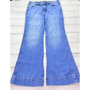 Wrangler Women's Retro High Rise Trouser Flare Jeans Blue Stretch Size 31x32